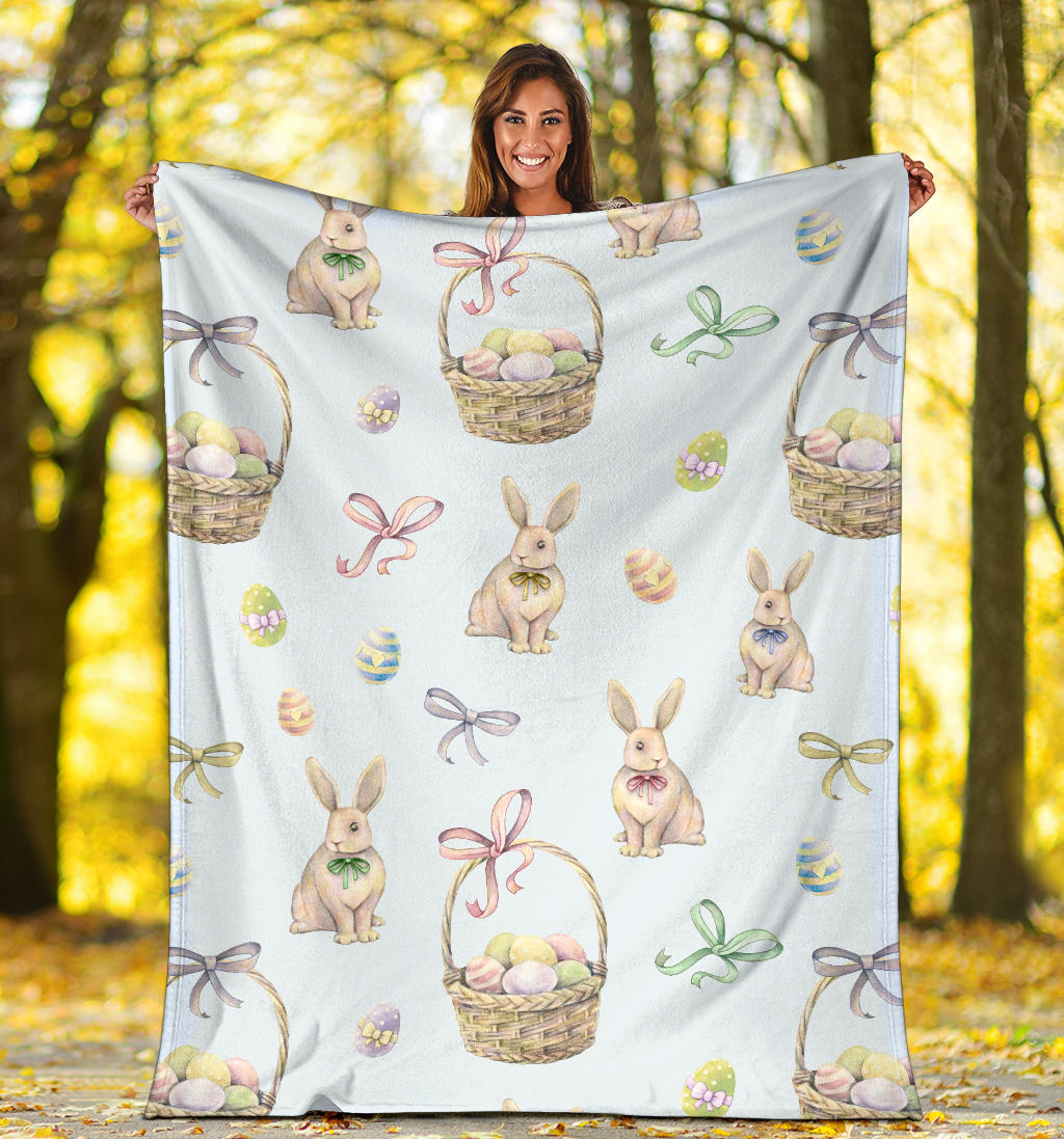 Rabbit Easter Eggs Pattern Print Design 03 Premium Blanket
