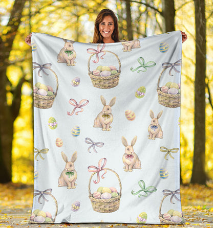 Rabbit Easter Eggs Pattern Print Design 03 Premium Blanket