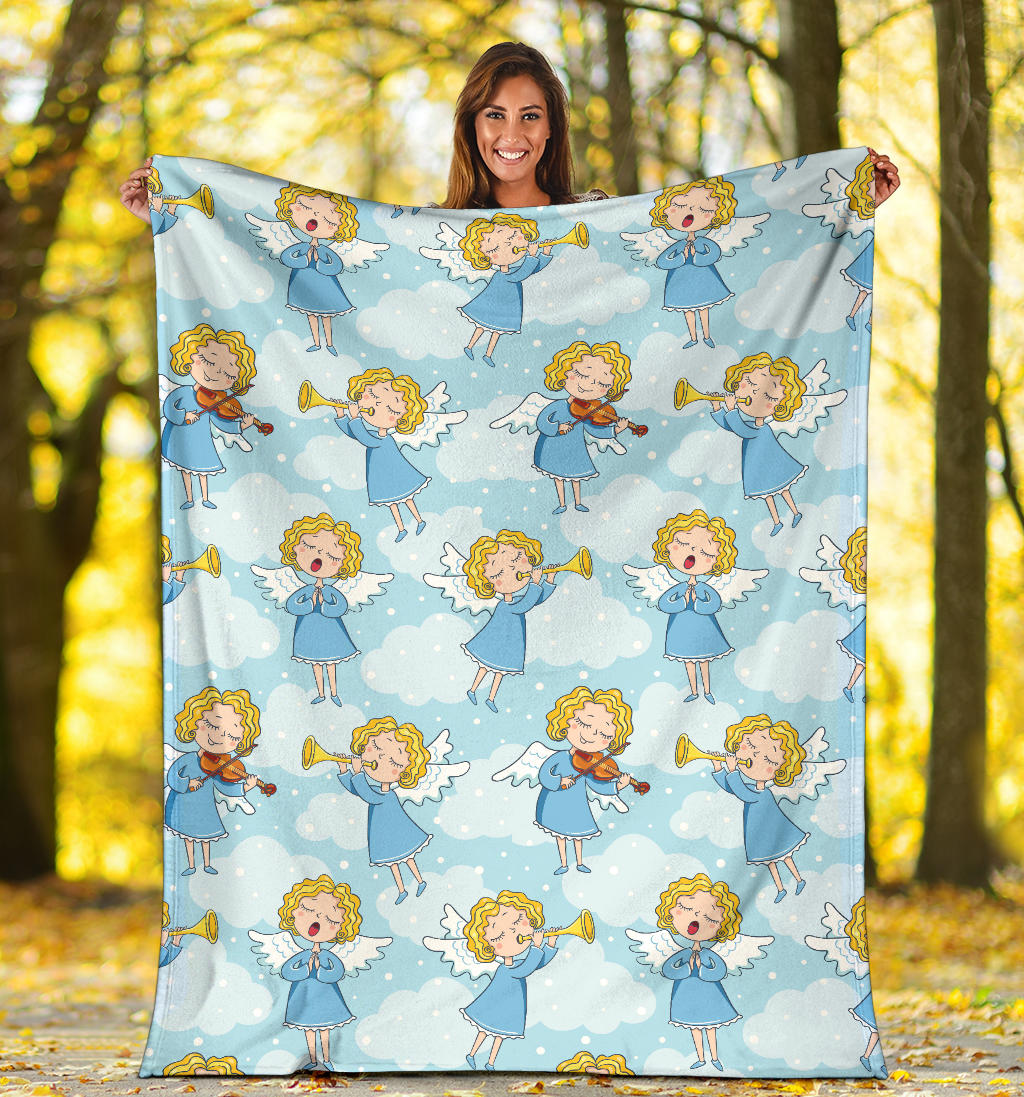 Angel Musician Pattern Print Design 09 Premium Blanket