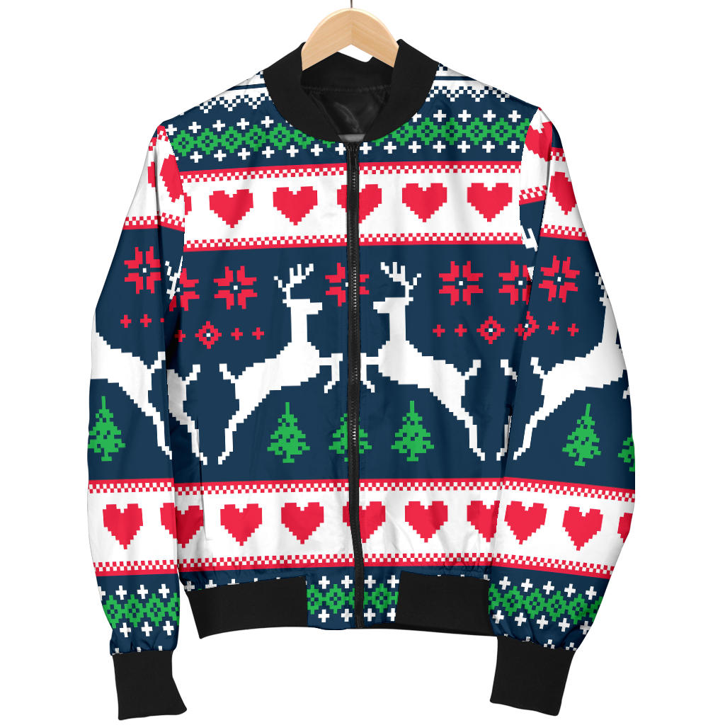 Reindeer Pattern Print Design 03 Men Bomber Jacket