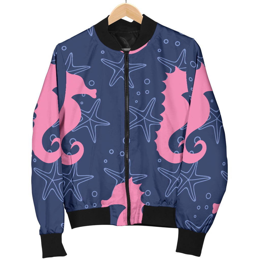 SeaHorse Pink Pattern Print Design 02 Men Bomber Jacket