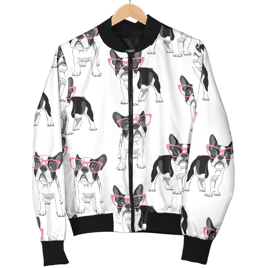 Boston Terrier Pattern Print Design 03 Men Bomber Jacket