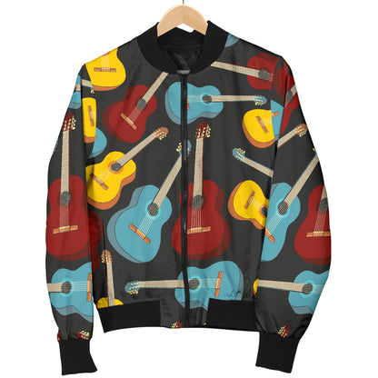 Acoustic Guitar Pattern Print Design 01 Men Bomber Jacket