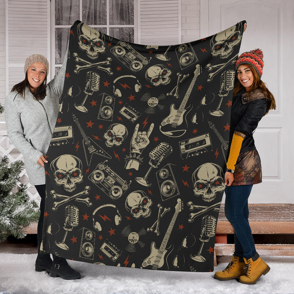 Rock and Roll Skull Pattern Print Design A03 Premium Blanket
