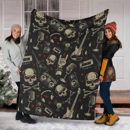 Rock and Roll Skull Pattern Print Design A03 Premium Blanket
