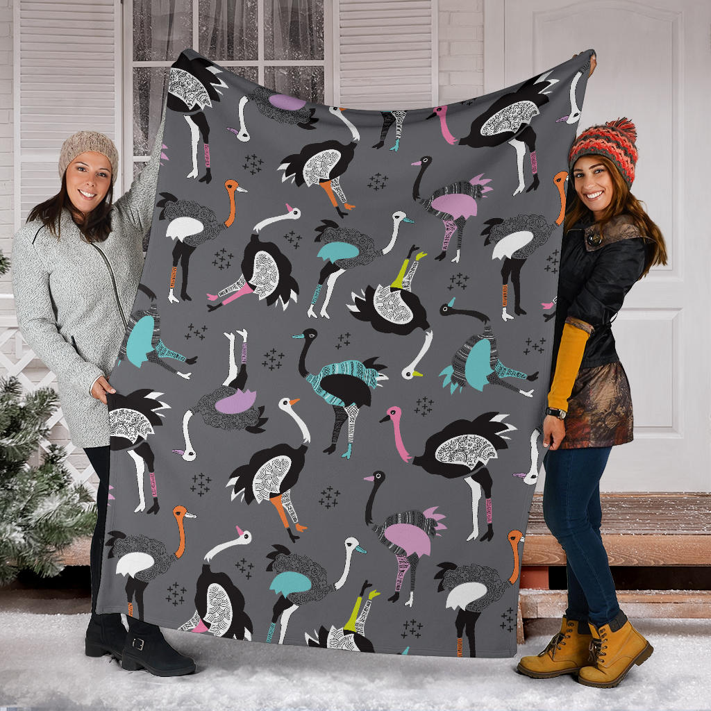 Ostrich Pattern Print Design 01 Premium Blanket