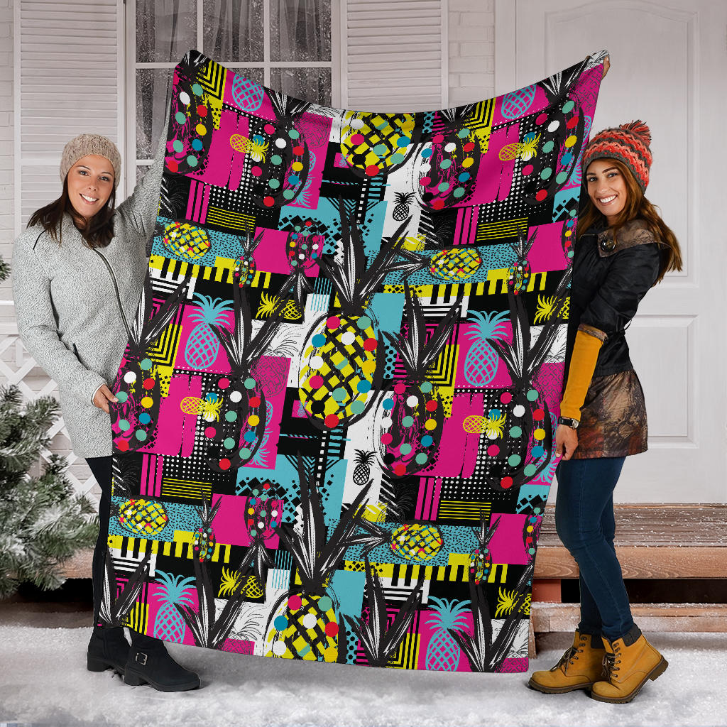Pop Art Pineapple Pattern Print Design A02 Premium Blanket