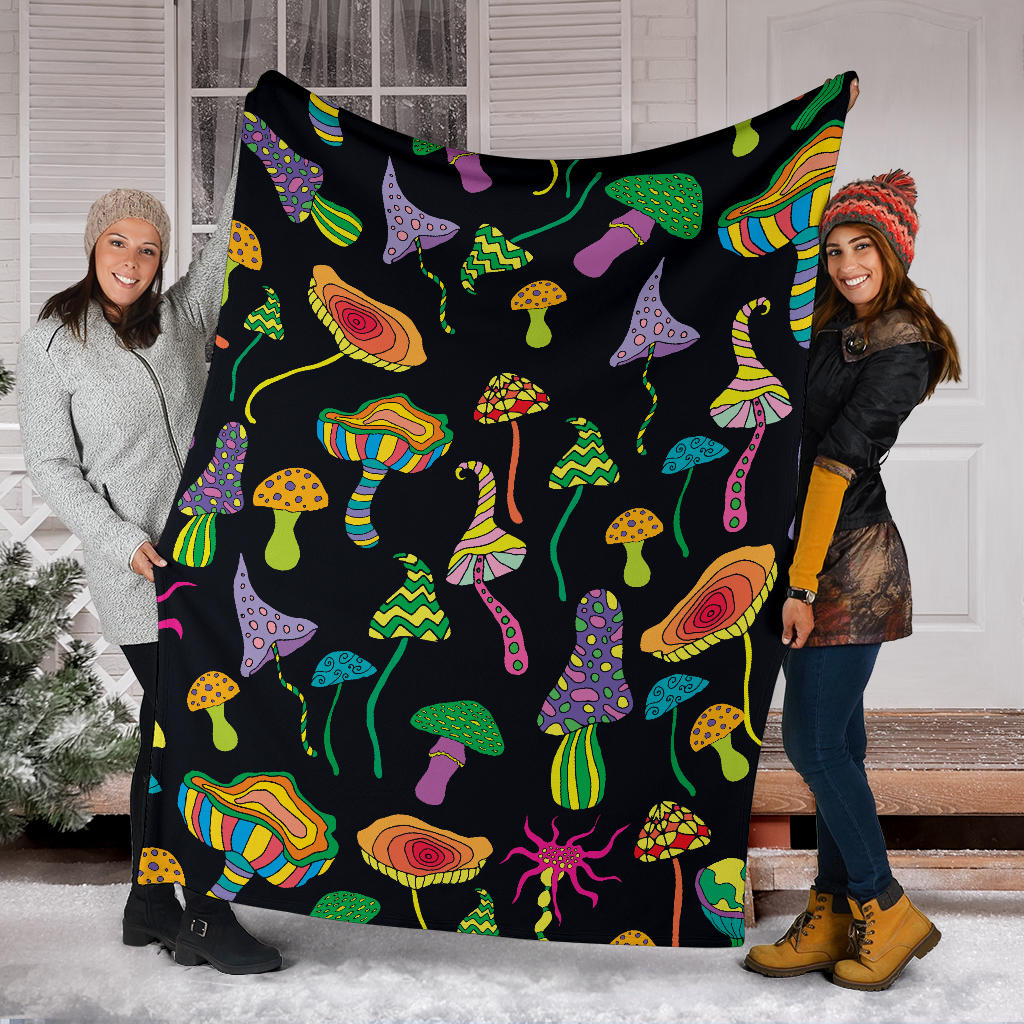 Psychedelic Mushroom Pattern Print Design A02 Premium Blanket