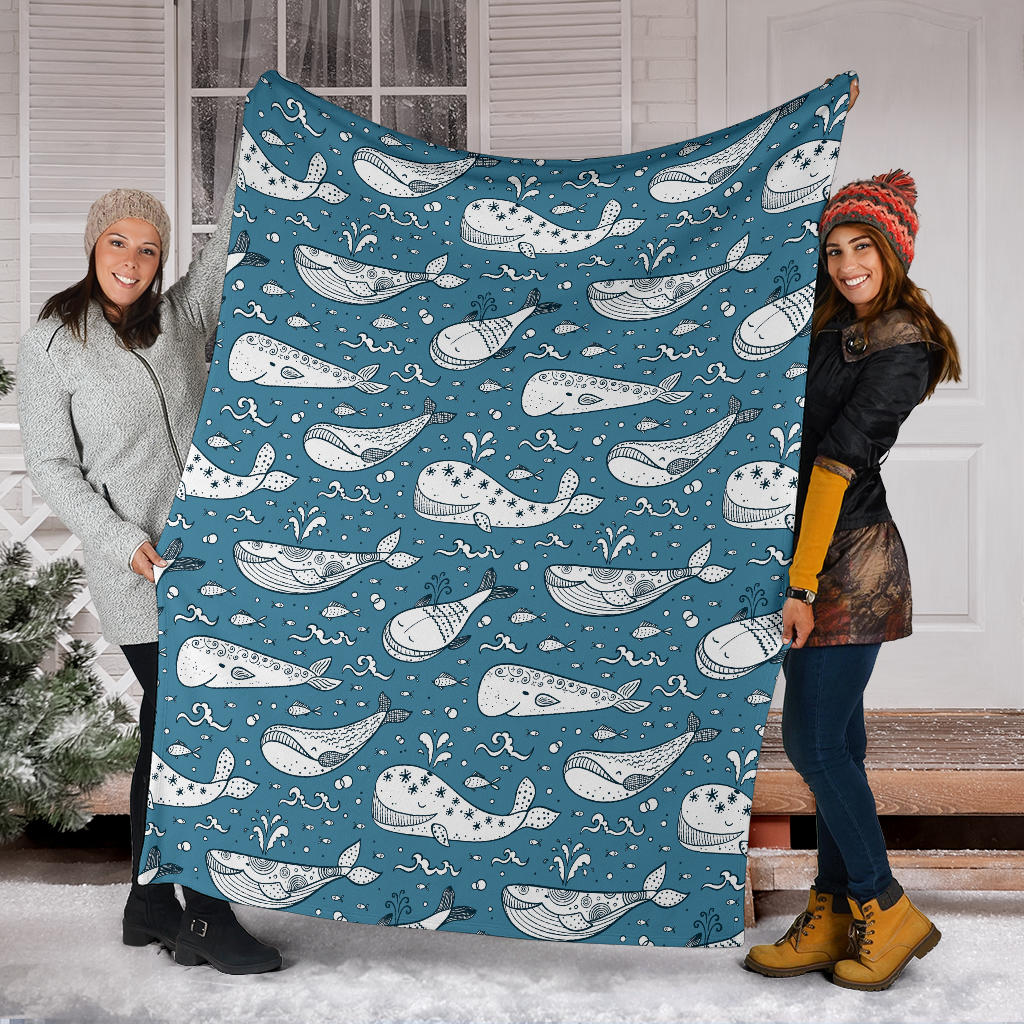 Humpback Whale Pattern Print Design 03 Premium Blanket