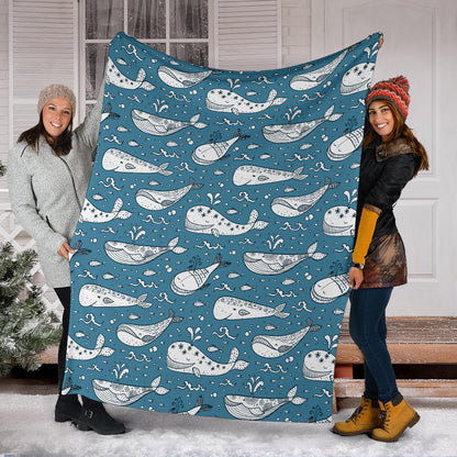 Humpback Whale Pattern Print Design 03 Premium Blanket