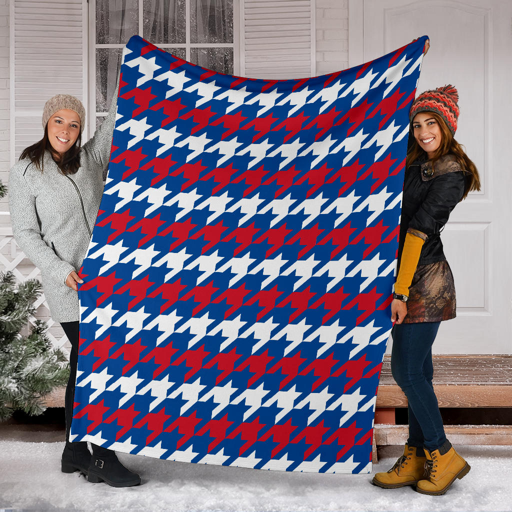 Patriotic Houndstooth Pattern Print Design A02 Premium Blanket