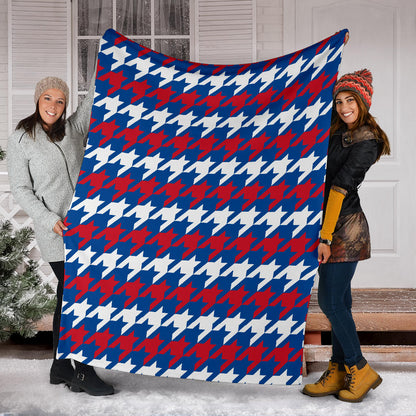 Patriotic Houndstooth Pattern Print Design A02 Premium Blanket