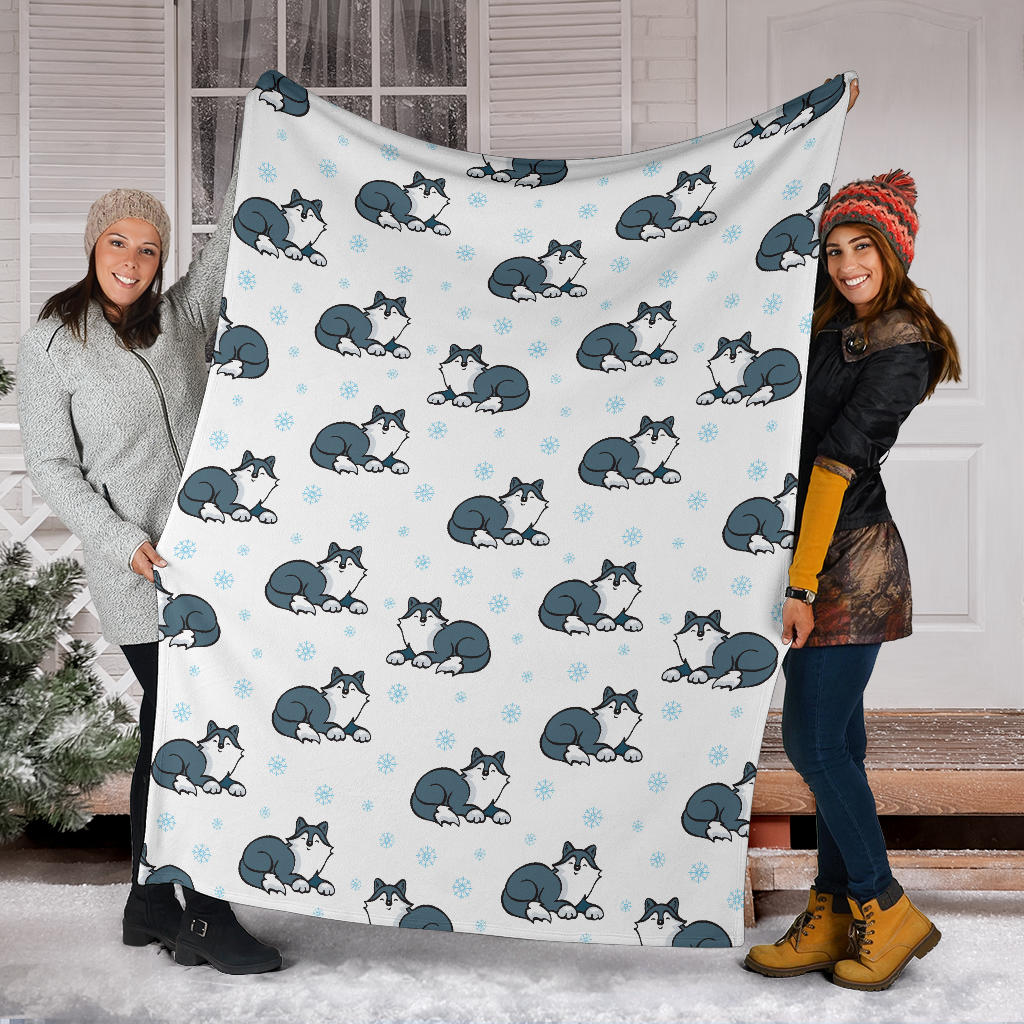 Alaskan Malamute Pattern Print Design 03 Premium Blanket