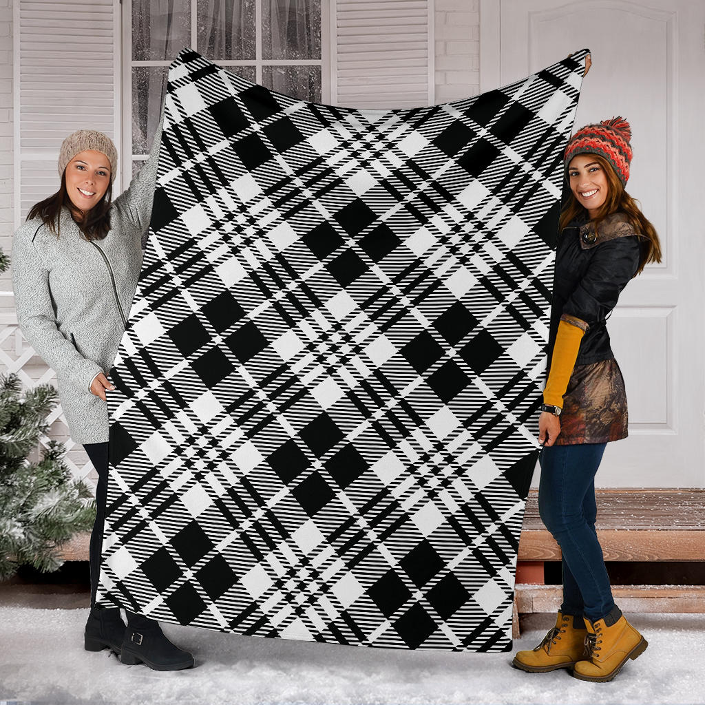 Plaid Black White Pattern Print Design A02 Premium Blanket