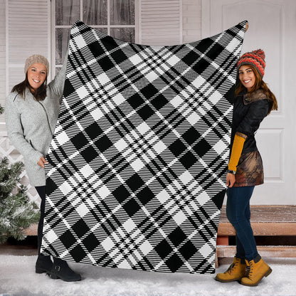 Plaid Black White Pattern Print Design A02 Premium Blanket