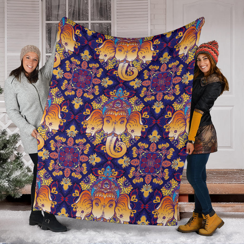 Ganesha Pattern Print Design 01 Premium Blanket