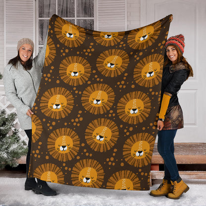 Lion Cartoon Pattern Print Design 01 Premium Blanket