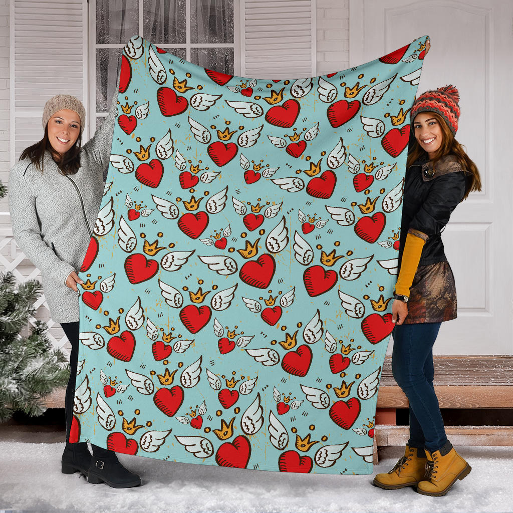 Angel Wings Heart Pattern Print Design 02 Premium Blanket