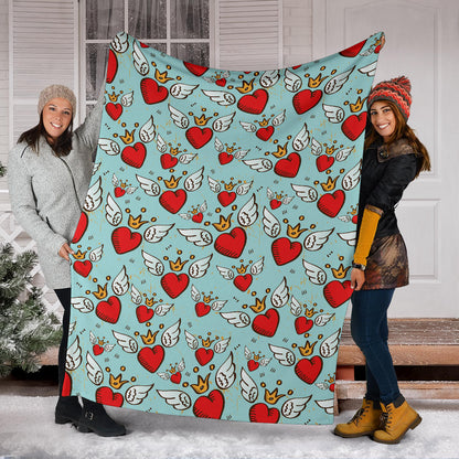 Angel Wings Heart Pattern Print Design 02 Premium Blanket