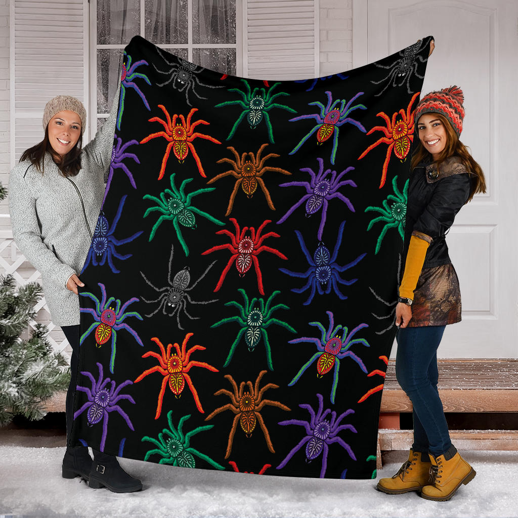 Tarantula Neon Color Pattern Print Design 03 Premium Blanket