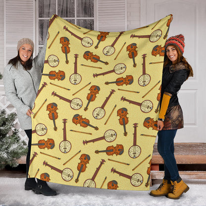 Banjo Violin Pattern Print Design 01 Premium Blanket