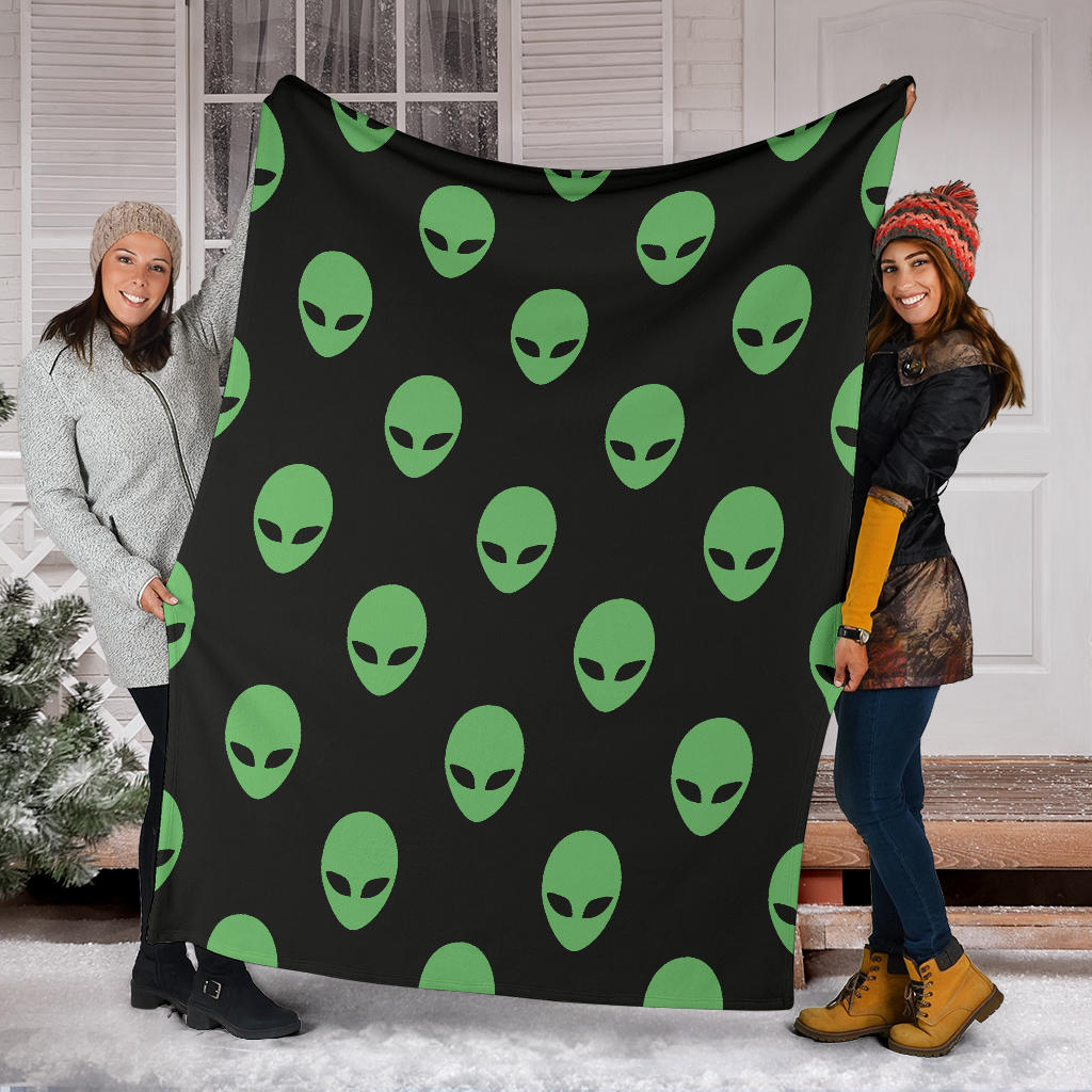 Alien Green Neon Pattern Print Design 01 Premium Blanket