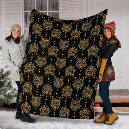 Aztec Wolf Pattern Print Design 04 Premium Blanket