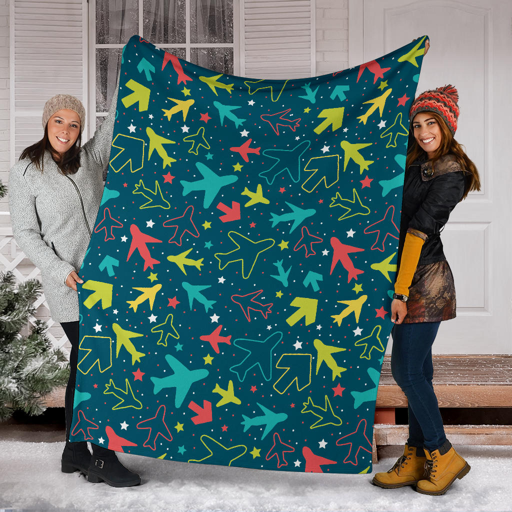 Airplane Pattern Print Design 05 Premium Blanket