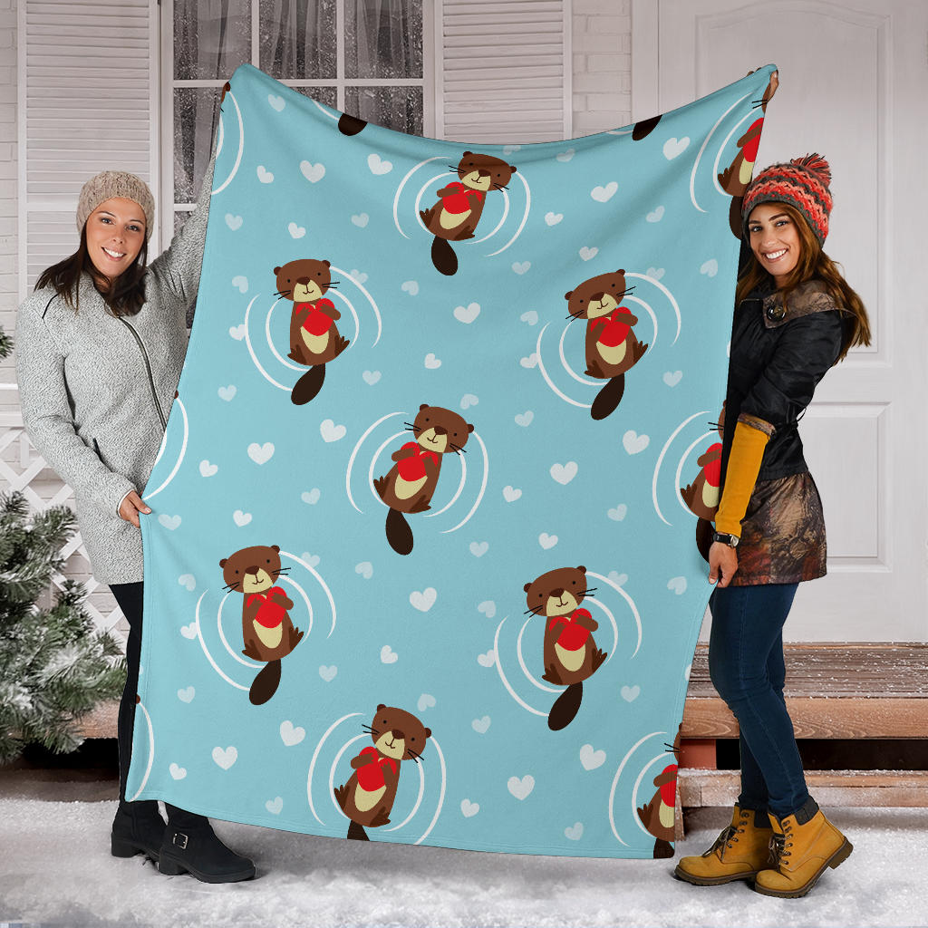 Sea Otter Cute Pattern Print Design 04 Premium Blanket