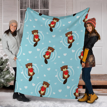 Sea Otter Cute Pattern Print Design 04 Premium Blanket