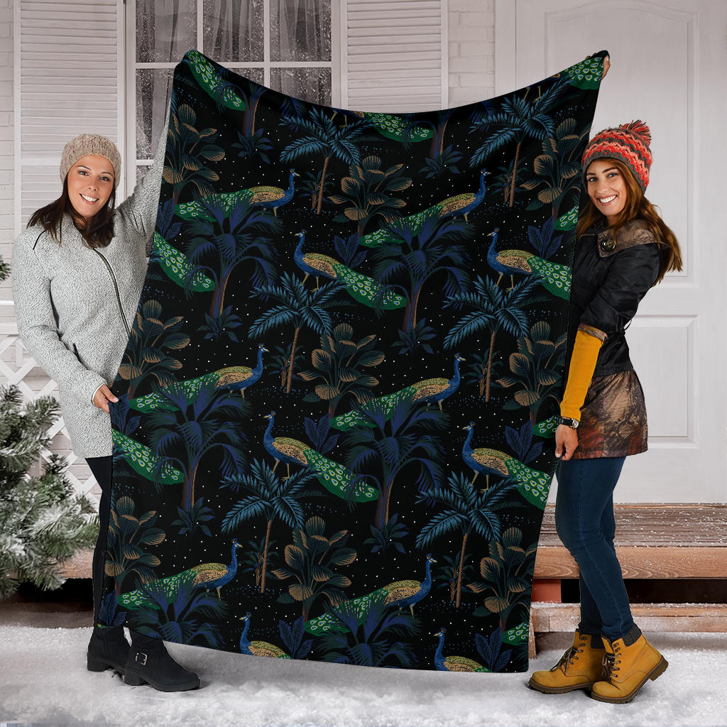 Rainforest Peacock Pattern Print Design A04 Premium Blanket