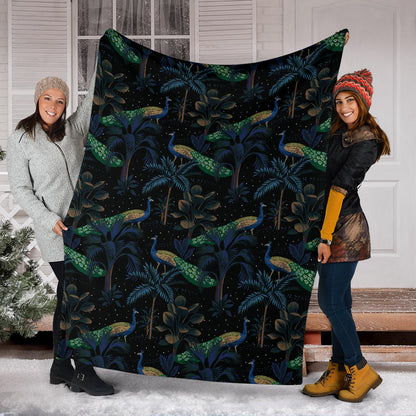Rainforest Peacock Pattern Print Design A04 Premium Blanket