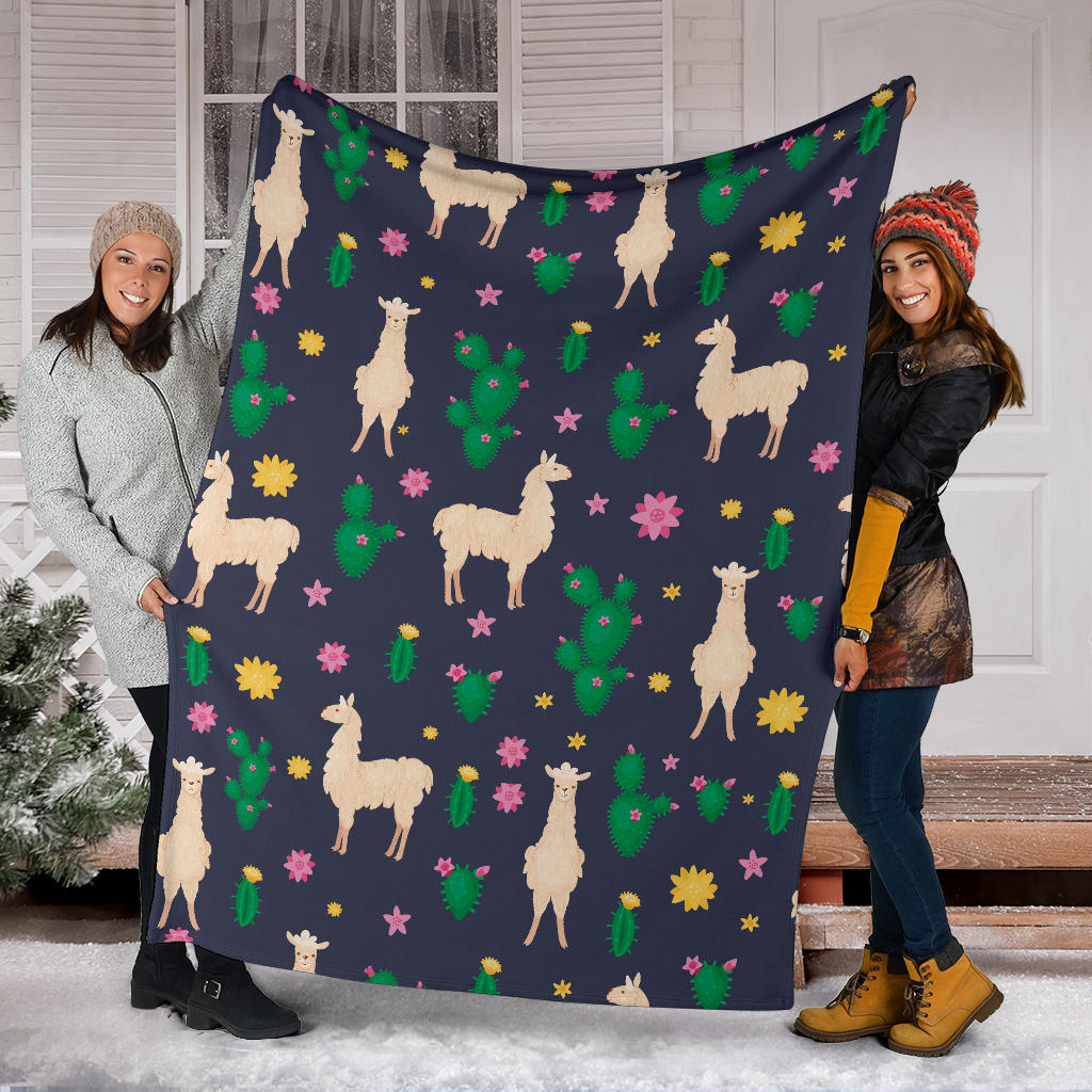 Llama Cactus Pattern Print Design 012 Premium Blanket