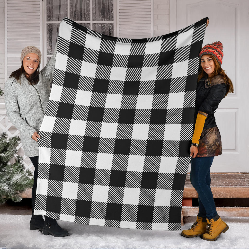Buffalo check Black white Pattern Print Design 04 Premium Blanket