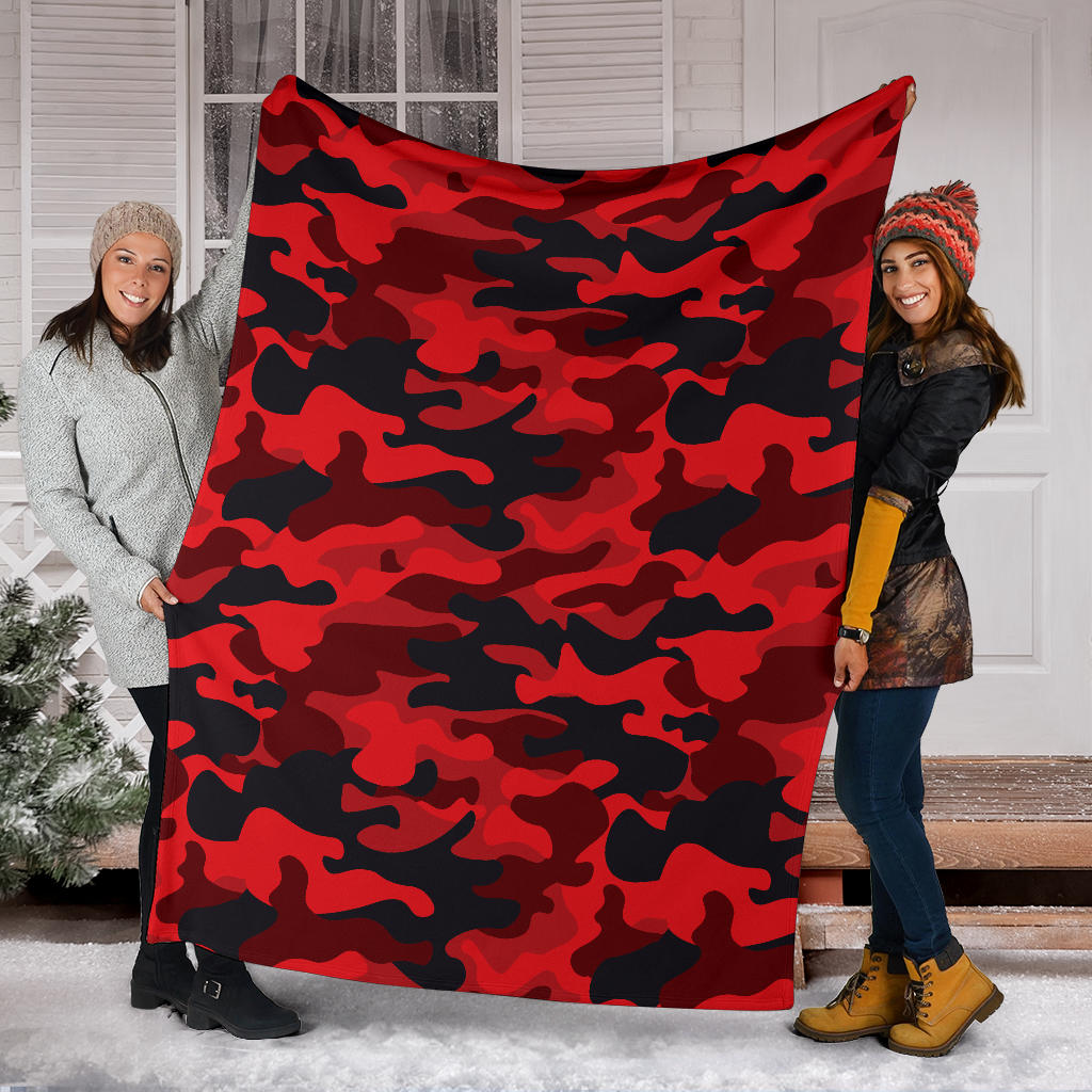 Camo Red Pattern Print Design 03 Premium Blanket