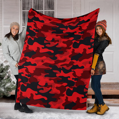 Camo Red Pattern Print Design 03 Premium Blanket
