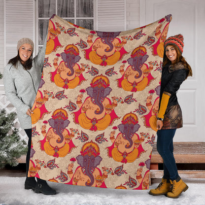 Ganesha Indian Pattern Print Design 02 Premium Blanket