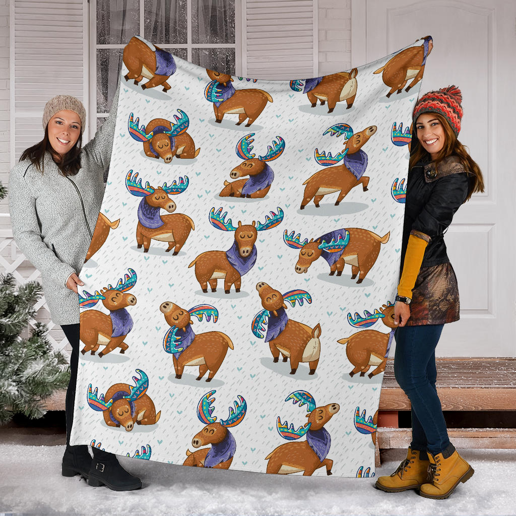 Moose Cute Pattern Print Design 01 Premium Blanket