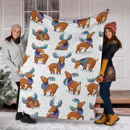 Moose Cute Pattern Print Design 01 Premium Blanket