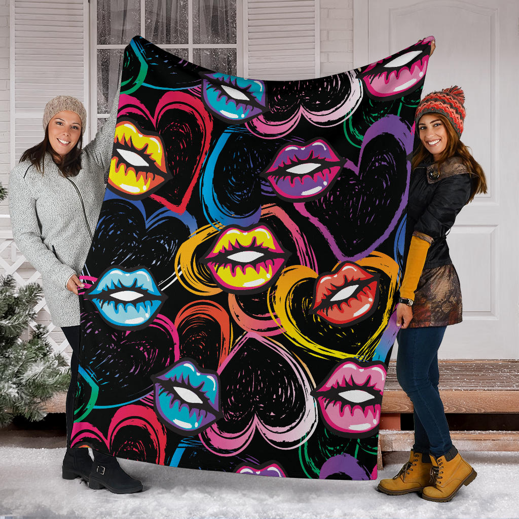 Pop Art Lip Pattern Print Design A03 Premium Blanket