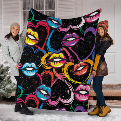 Pop Art Lip Pattern Print Design A03 Premium Blanket