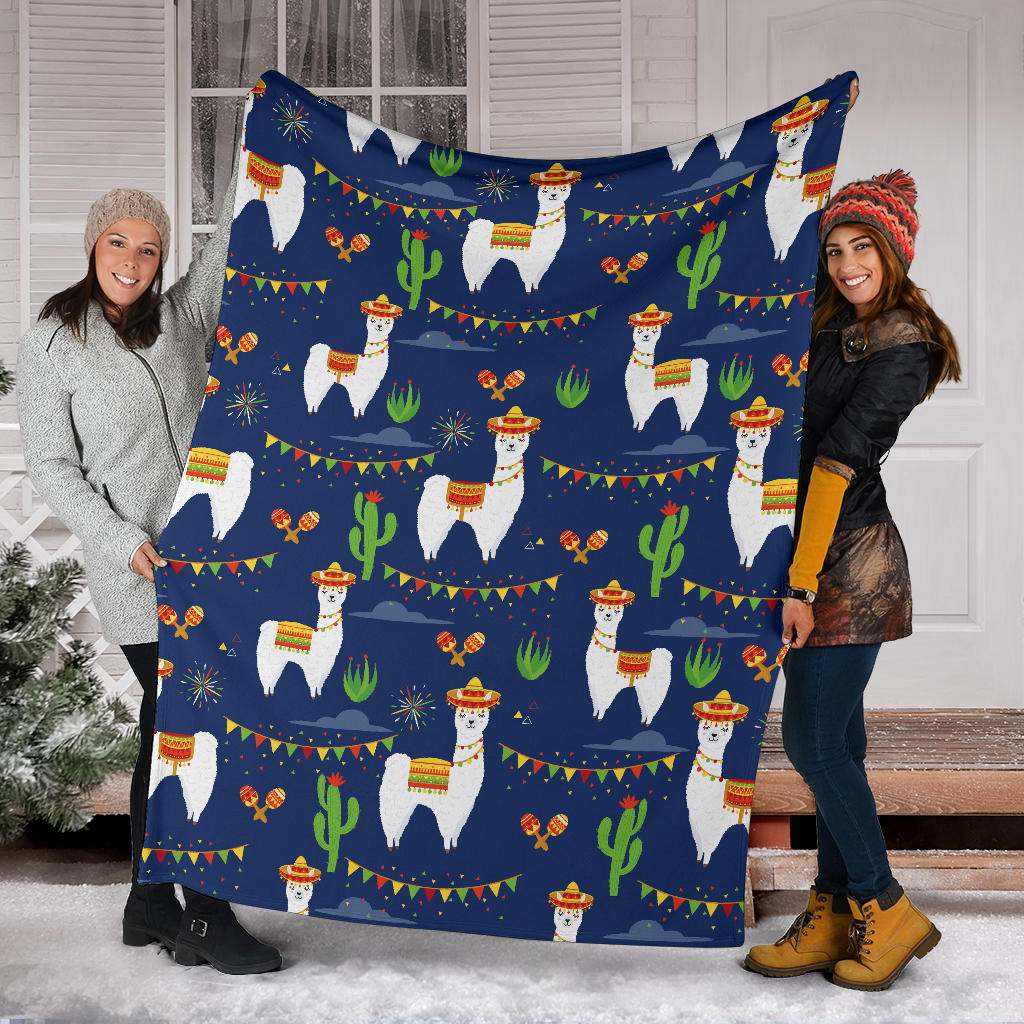 Llama Cactus Pattern Print Design 05 Premium Blanket
