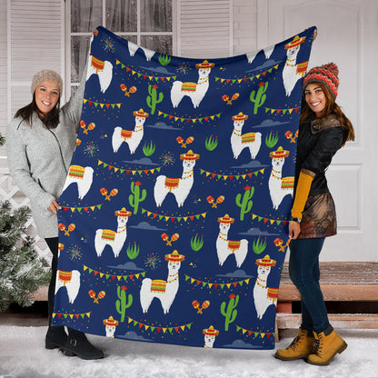 Llama Cactus Pattern Print Design 05 Premium Blanket
