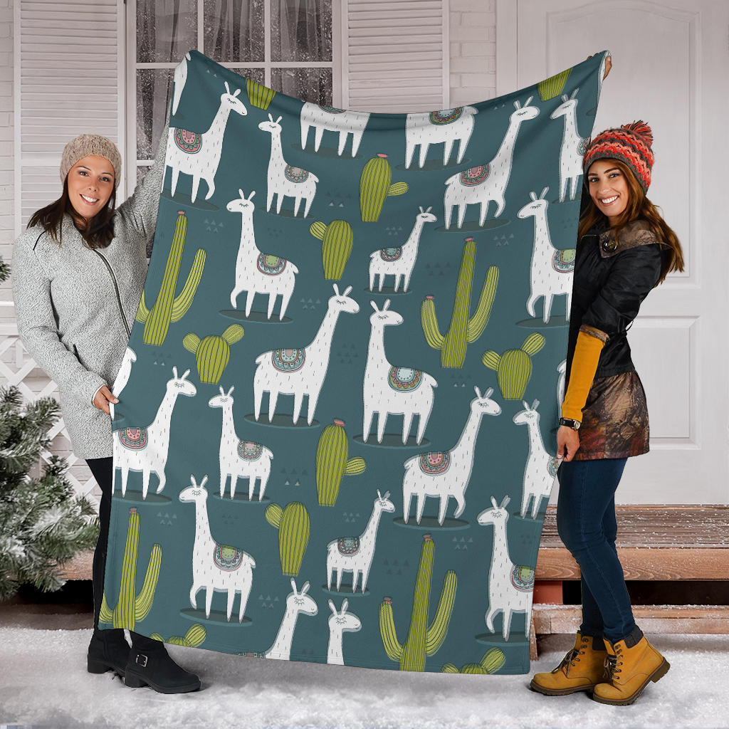 Llama Cactus Pattern Print Design 03 Premium Blanket
