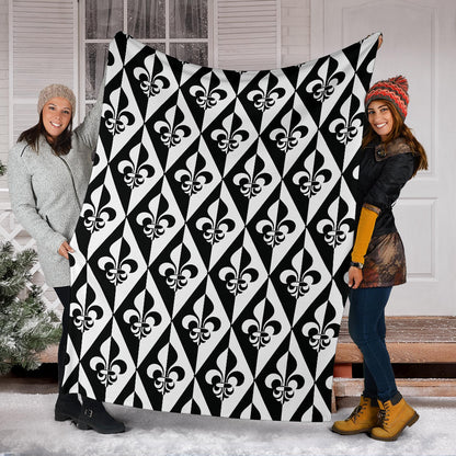 Fleur De Lis Black White Pattern Print Design 02 Premium Blanket