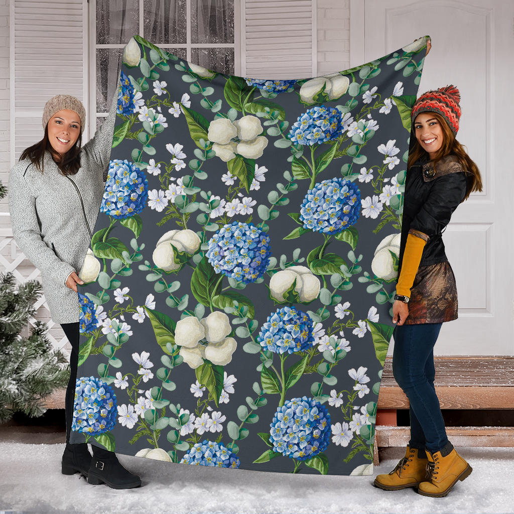 Hydrangea Pattern Print Design 02 Premium Blanket