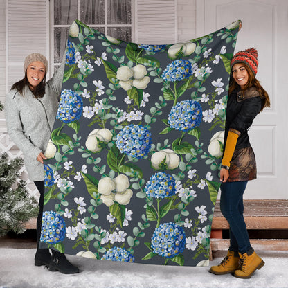 Hydrangea Pattern Print Design 02 Premium Blanket