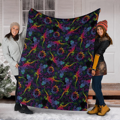 Gecko Rainbow Pattern Print Design 03 Premium Blanket