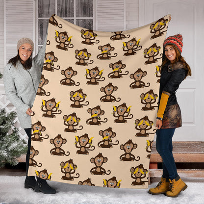 Monkey Pattern Print Design 03 Premium Blanket