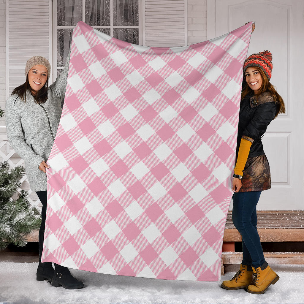 Gingham Pink Pattern Print Design 02 Premium Blanket